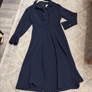 Classic Navy Pinstripe Shirt Dress by Halston
